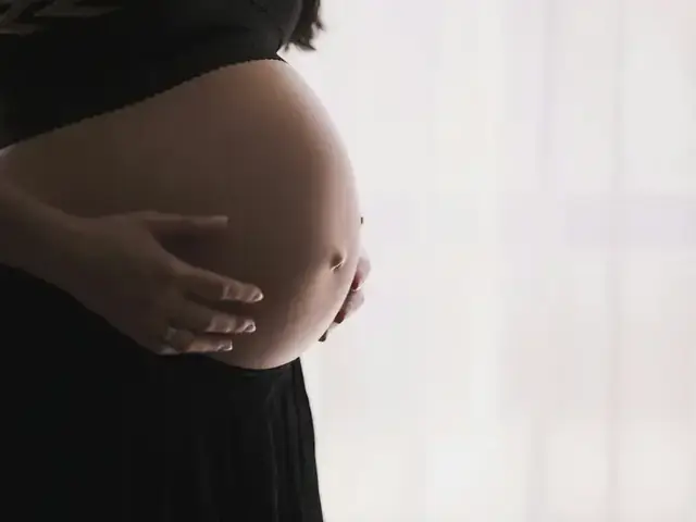 Hands holding a small baby bump
