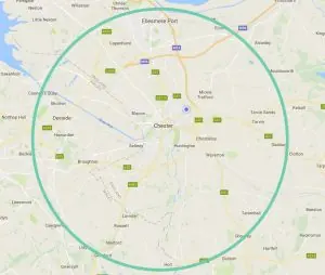 Map of the local visiting area around Chester